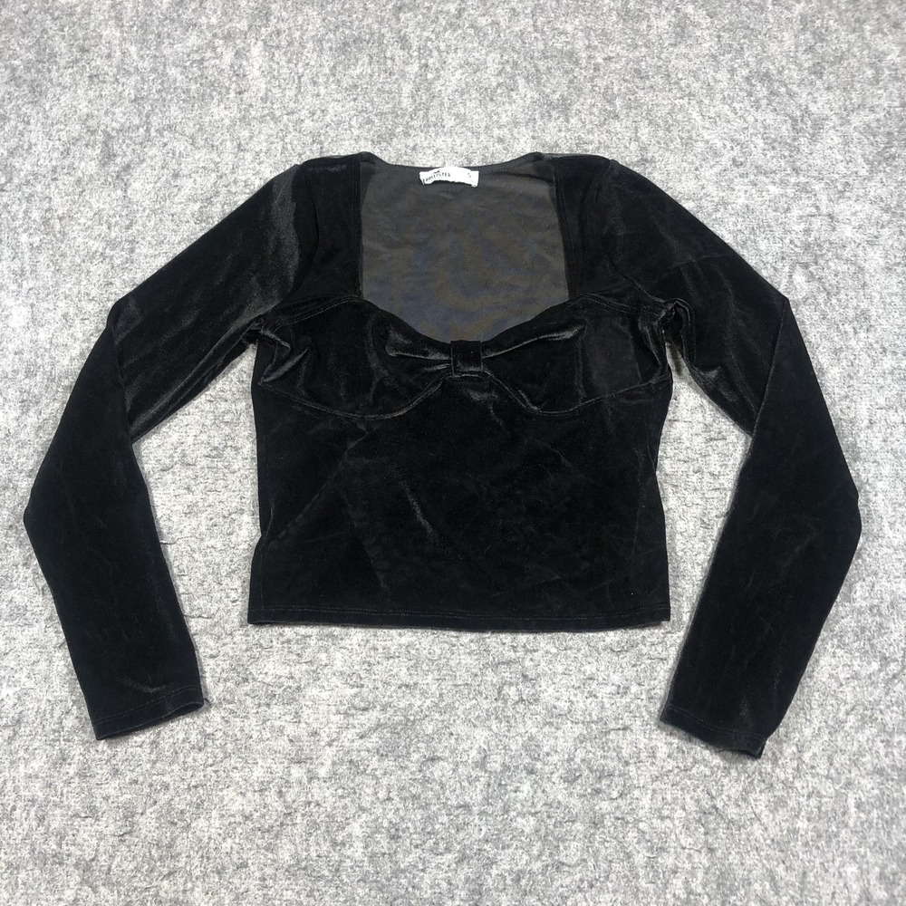 Hollister Blouse Womens S Black Velvet Sweetheart Long Sleeve Cropped Top
